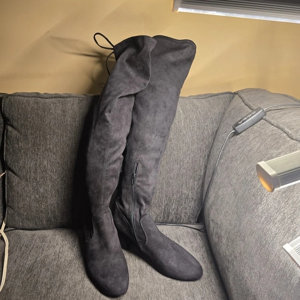 Osana Womens Black Faux‎ Suede Over The Knee Block Heel Boots OSAN01S1 Size 10M